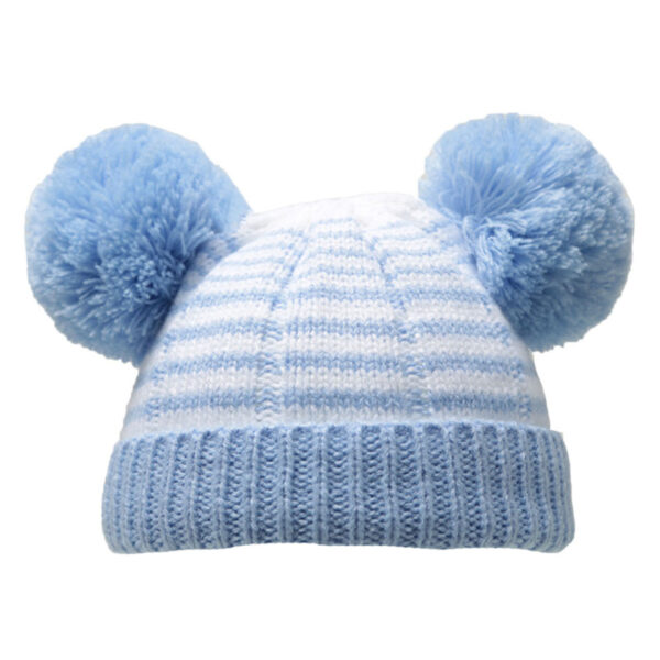 Baby Knitted Pom Pom Winter Hat - Blue Stripes