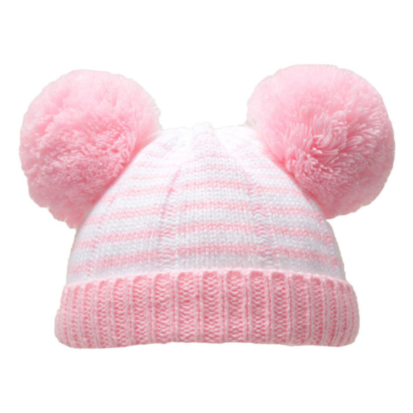 Baby Knitted Pom Pom Winter Hat - Pink Stripes
