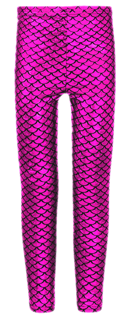 Girls Mermaid Metallic Leggings - Hot Pink