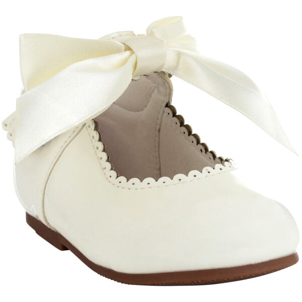 Girls Bridesmaids Bow Ribbon Party Shoes - Ivory