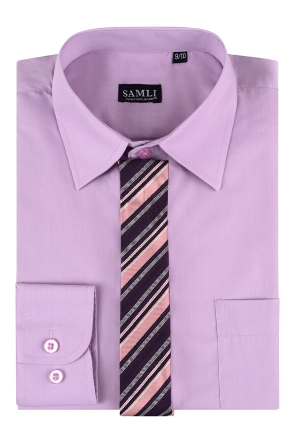 Boys Formal Shirt With Tie - Lilac