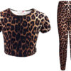 Girls Leopard Crop Top & Leggings Set