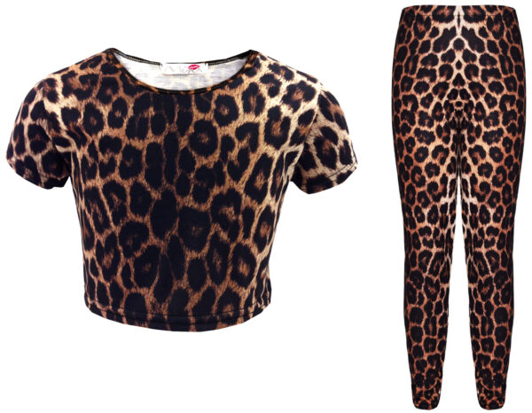 Girls Leopard Crop Top & Leggings Set