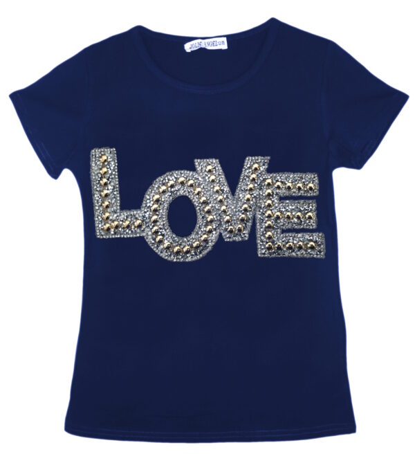 Girls Shiny Love & Trainers Print T-Shirts - Midnight Blue Love