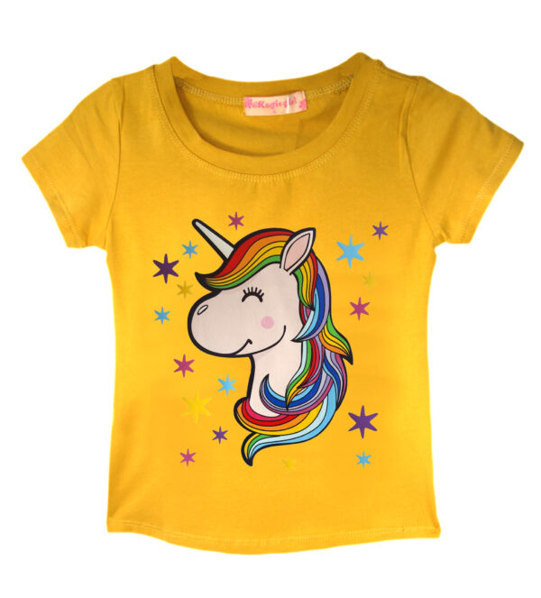 Girls Dab Unicorn T-Shirt - Mustard Stars