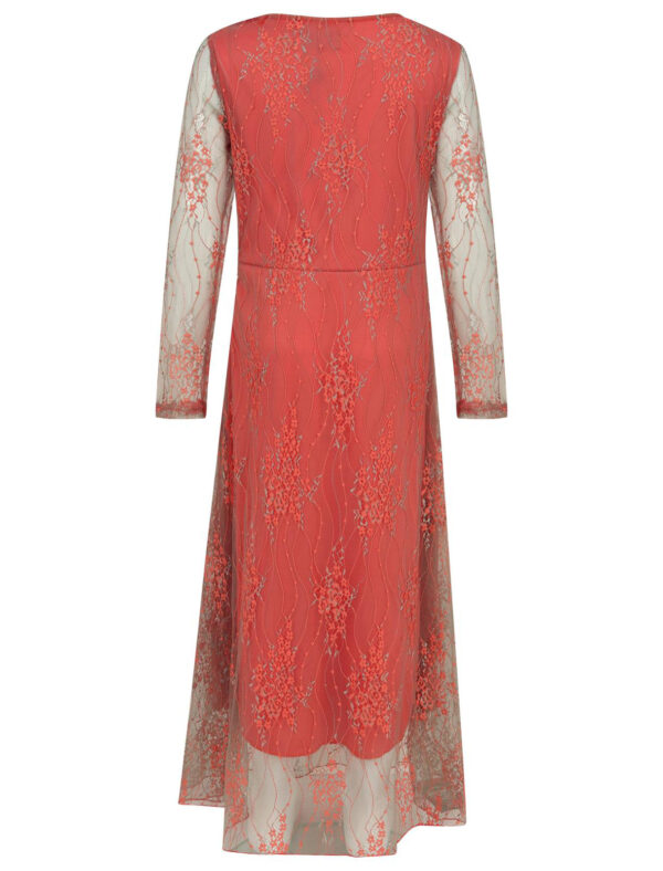 Girls Floral Lace Maxi Dress - Coral
