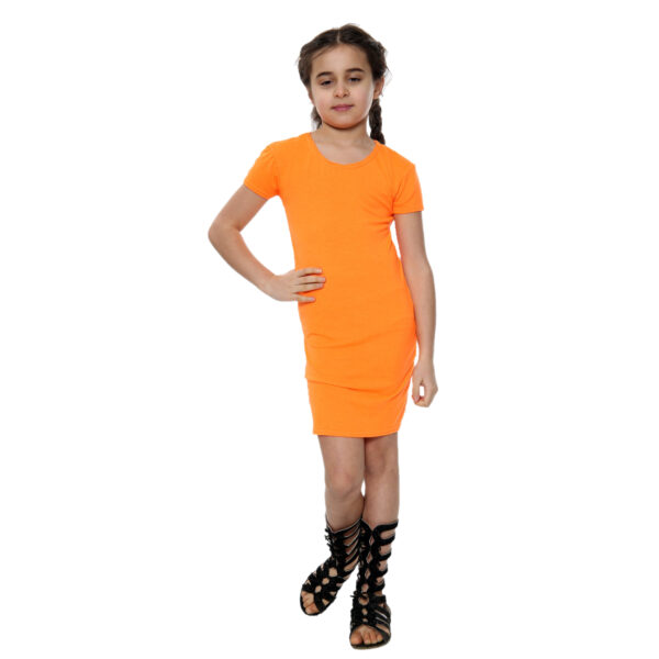 Girls Bodycon Midi Plain Dress - Neon Orange