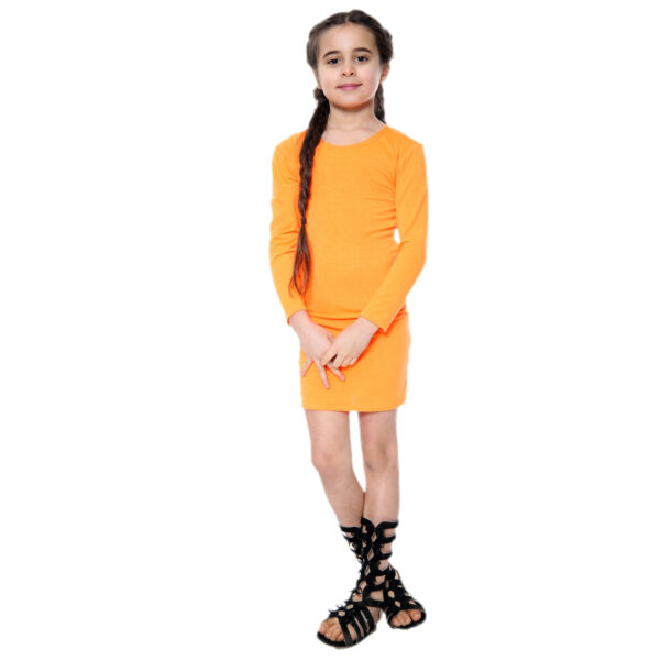 Girls Long Sleeve Bodycon Midi Dress - Orange