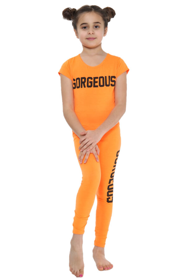 Girls Gorgeous Print Neon Crop Top & Leggings Set - Orange