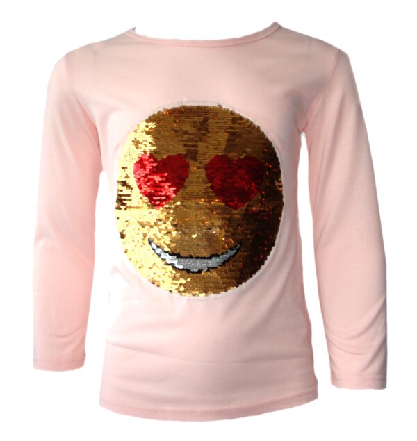 Girls Funny Face Brush Changing Sequin Tops - Pink