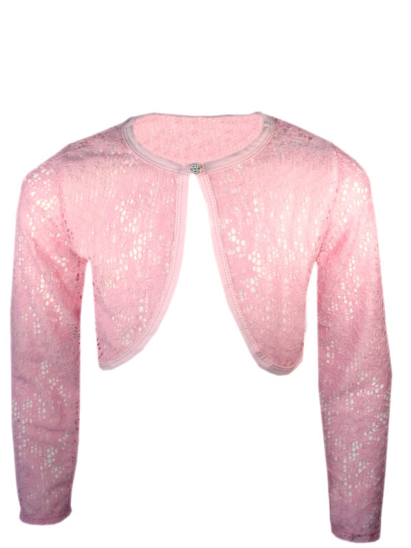 Girls Lace Bolero Shrug Long Sleeve Cardigan - Pink