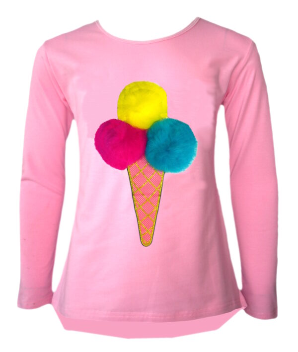 Girls Ice Cream Cone Pom Pom Scoops Top - Pink