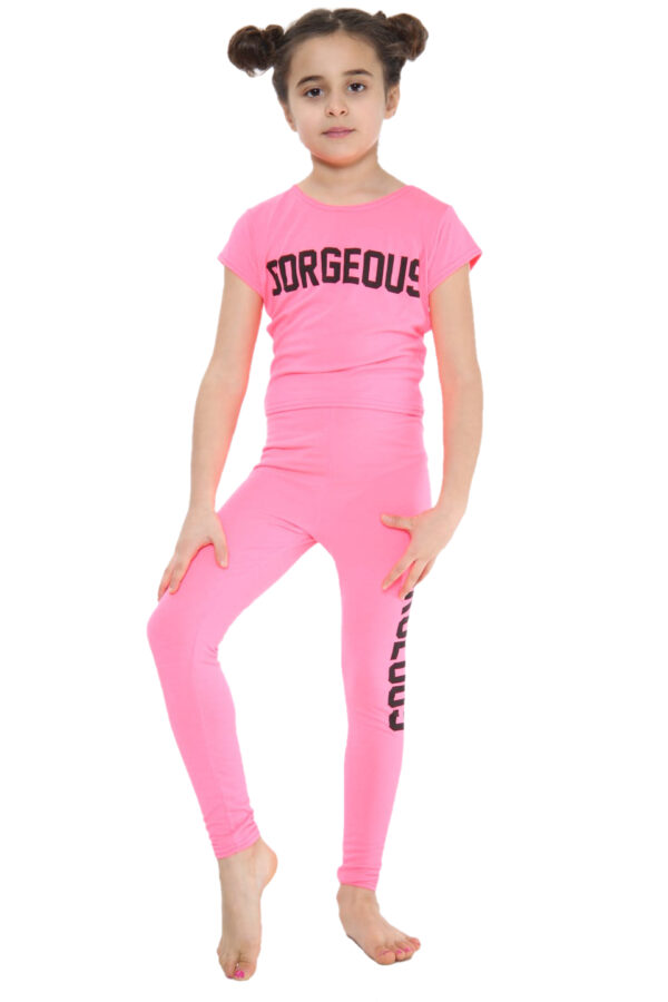 Girls Gorgeous Print Neon Crop Top & Leggings Set - Pink