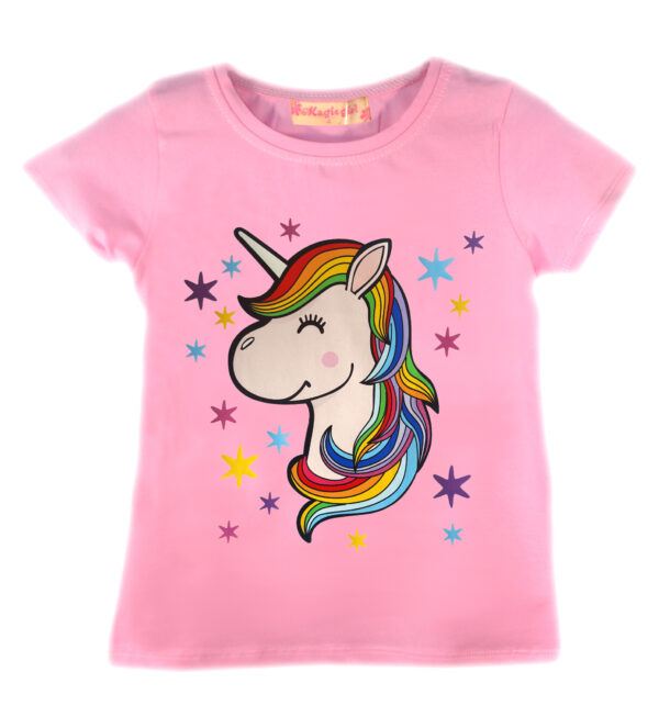 Girls Dab Unicorn T-Shirt - Pink Stars