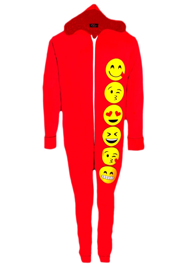 Girls Funny Faces Onesie All In One Pyjama Outfit - Red