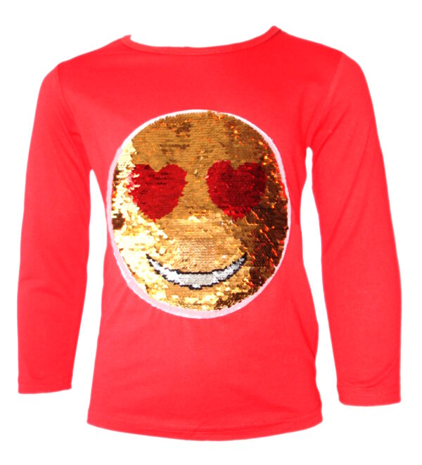 Girls Funny Face Brush Changing Sequin Tops - Red