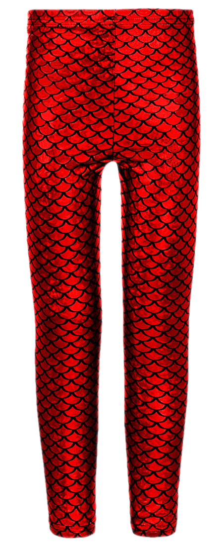 Girls Mermaid Metallic Leggings - Red