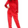 Girls Velvet Tracksuit - Red