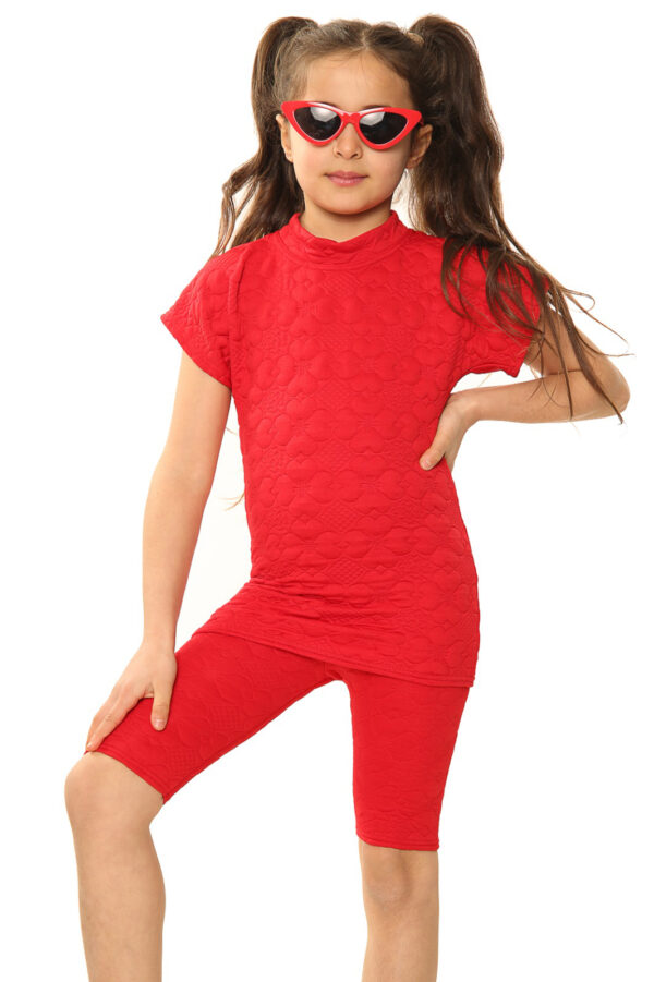 Girls Quilted Cycling Shorts Set - Red