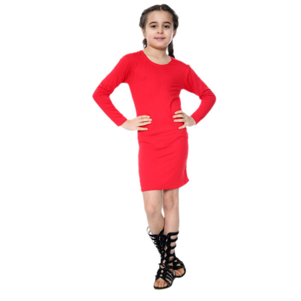 Girls Long Sleeve Bodycon Midi Dress - Red