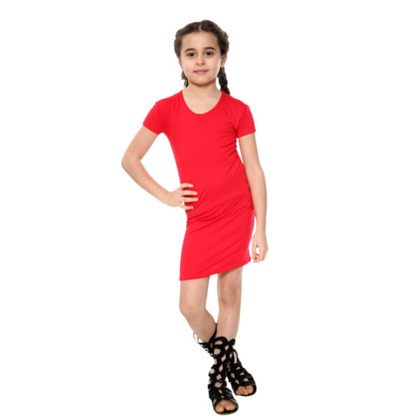Girls Bodycon Midi Plain Dress - Red