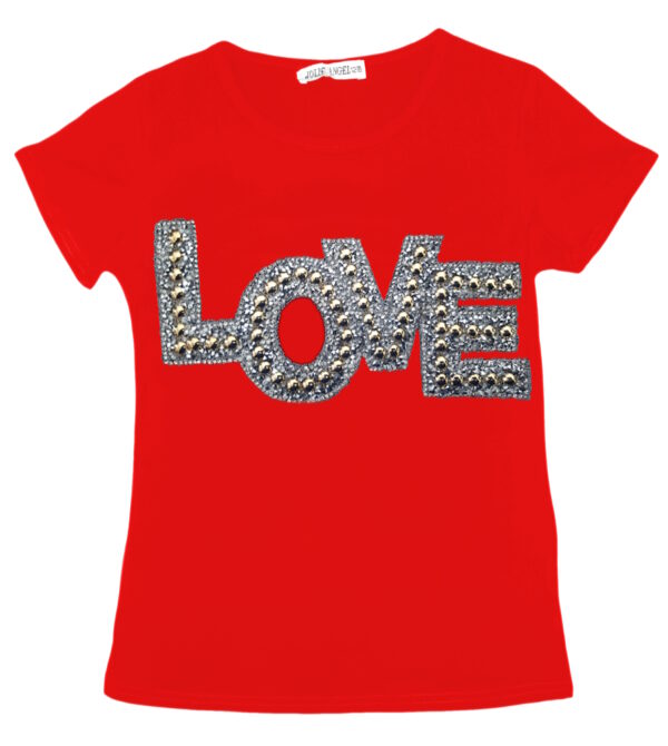 Girls Shiny Love & Trainers Print T-Shirts - Red Love