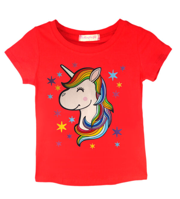 Girls Dab Unicorn T-Shirt - Red Star