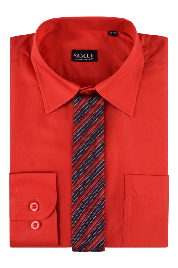 Boys Formal Shirt With Tie - Red