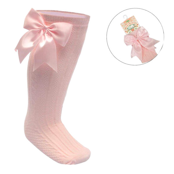 Baby Girls Bow Ribbon Socks - Baby Pink