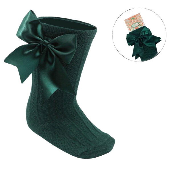 Baby Girls Bow Ribbon Socks - Dark Green