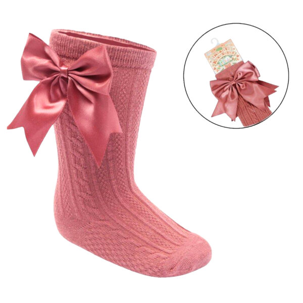 Baby Girls Bow Ribbon Socks - Dusty Pink