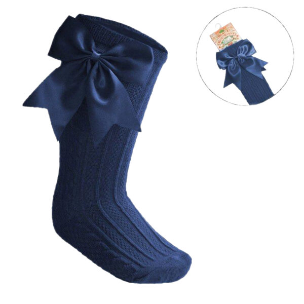 Baby Girls Bow Ribbon Socks - Steel Blue