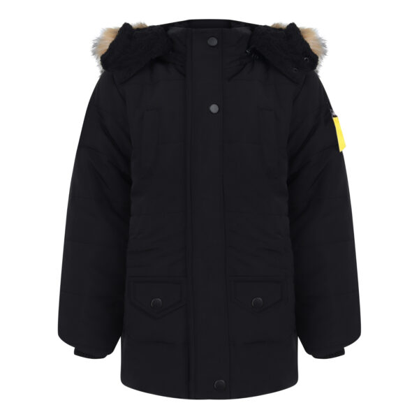 Boys Parka Winter Faux Fur Hooded Coats - Black