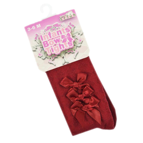 Baby Girls Bow Ribbon Tights - Wine Red