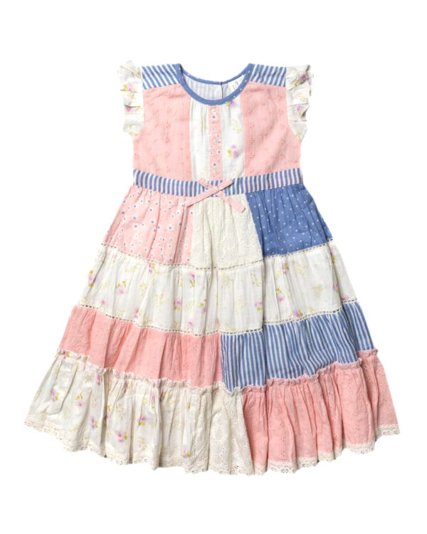 Girls Cotton Summer Patterned Dresses - Blue and Pink