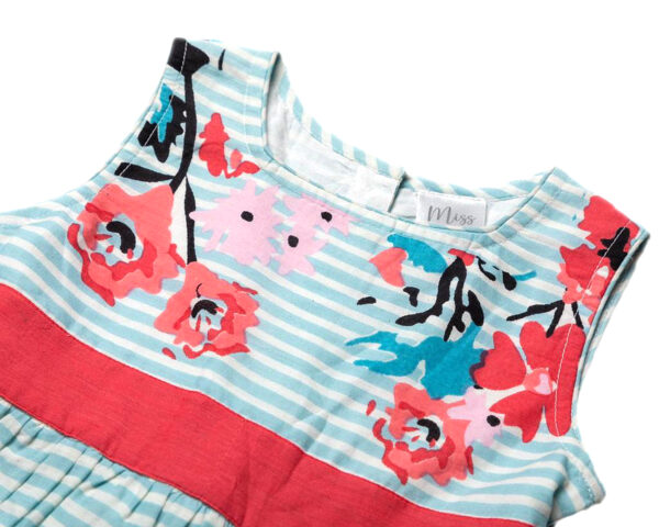 Girls Cotton Summer Patterned Dresses - Mint and Red