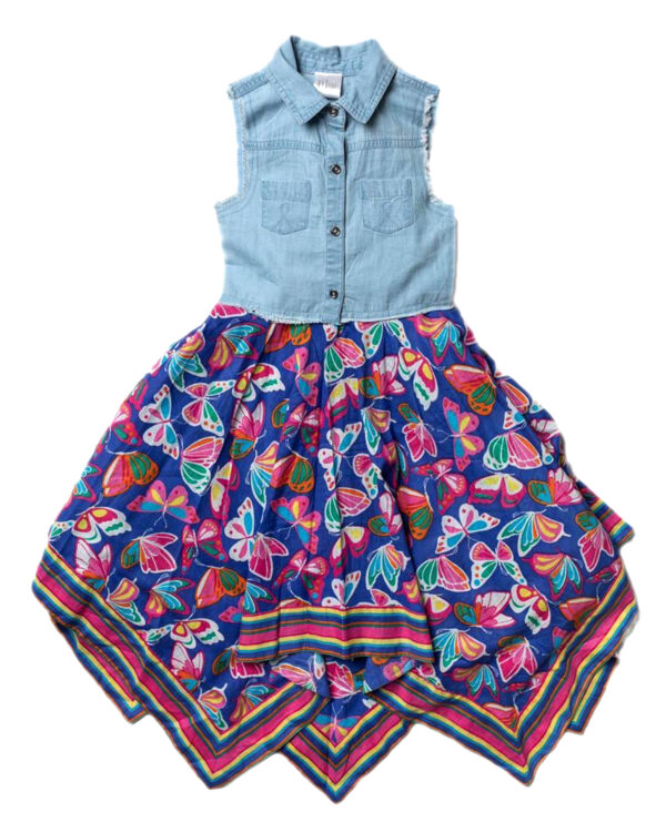 Girls Cotton Summer Patterned Dresses - Navy Denim