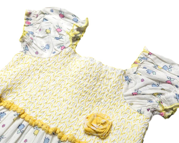 Girls Cotton Summer Patterned Dresses - Yellow