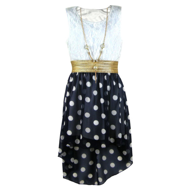 Girls Asymmetrical Polka Dots Dress - Black Dots