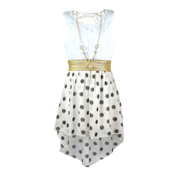 Girls Asymmetrical Polka Dots Dress - Cream Dots