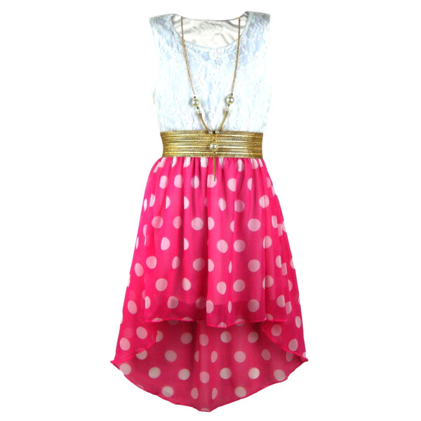 Girls Asymmetrical Polka Dots Dress - Pink Dots