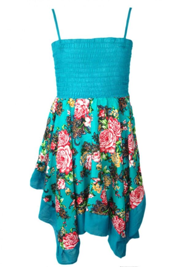 Girls Handkerchief Floral Summer Dress - Turquoise