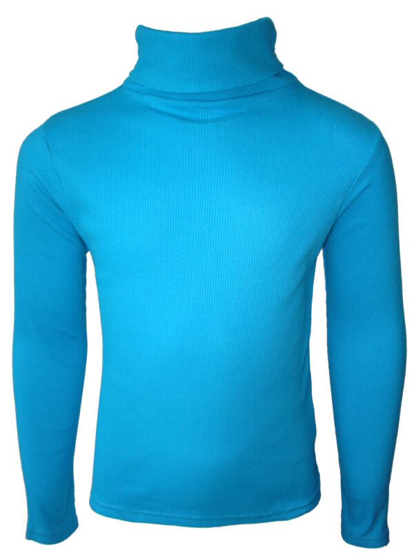Girls Ribbed Polo Neck Tops - Turquoise Rib