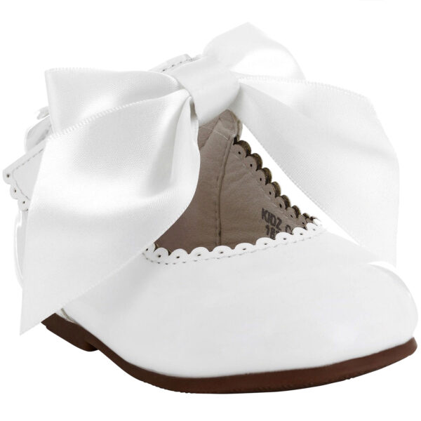 Girls Bridesmaids Bow Ribbon Party Shoes - White
