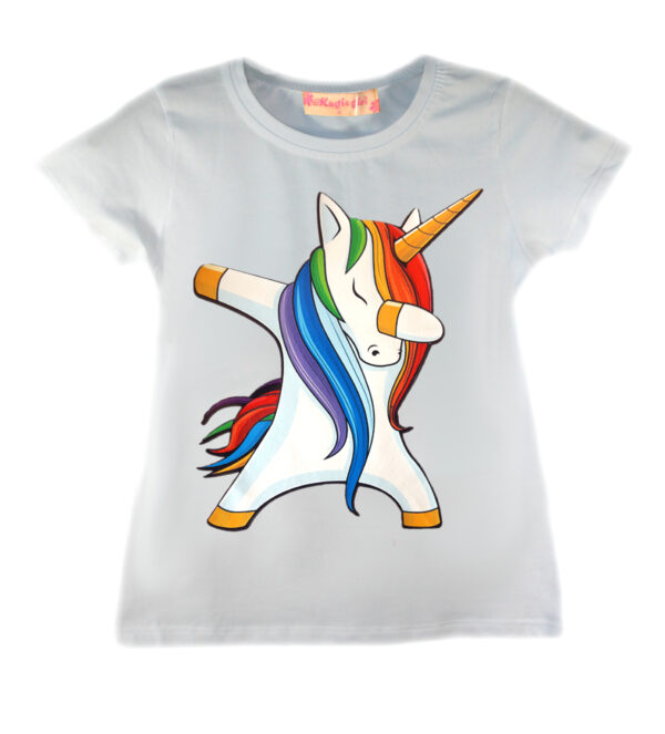 Girls Dab Unicorn T-Shirt - White Dab