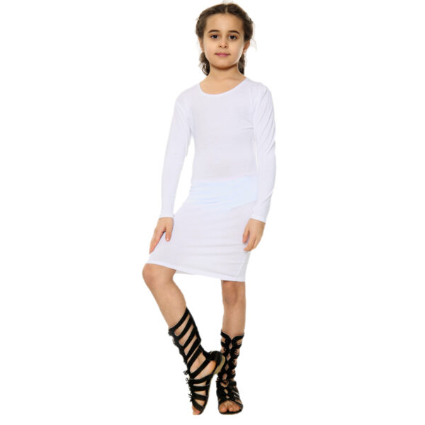 Girls Long Sleeve Bodycon Midi Dress - White