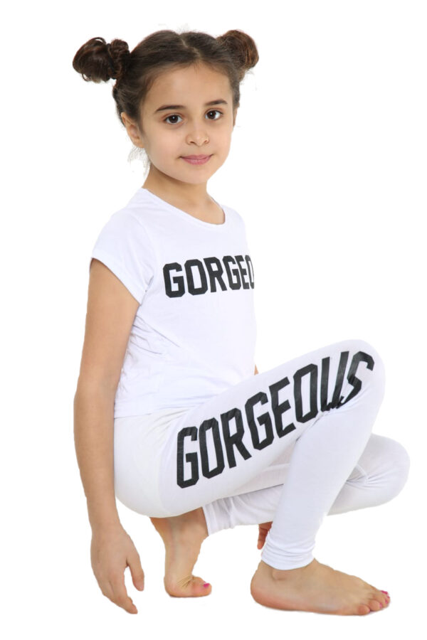 Girls Gorgeous Print Neon Crop Top & Leggings Set - White