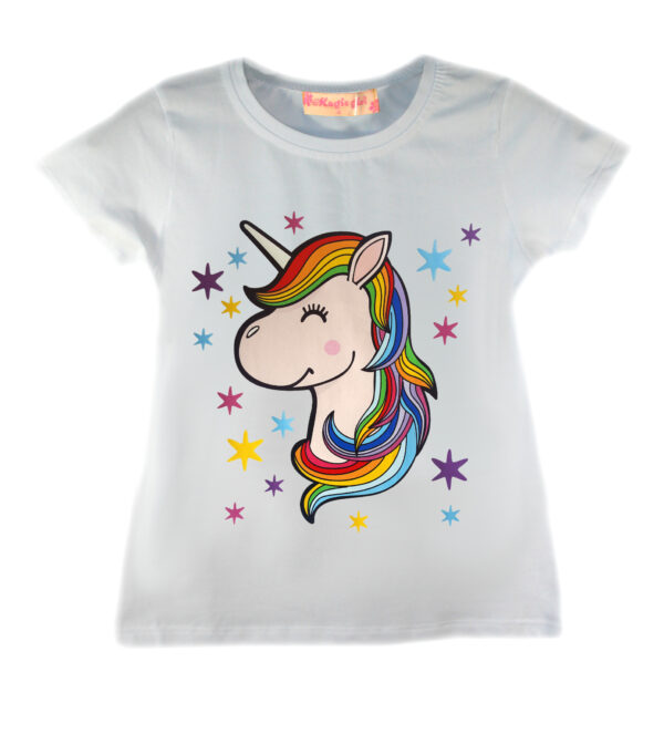 Girls Dab Unicorn T-Shirt - White Stars