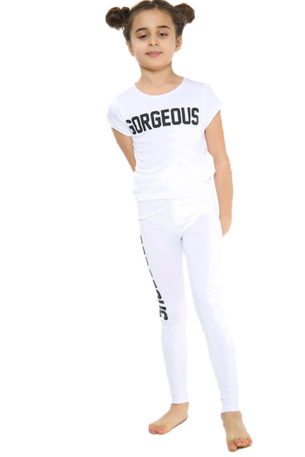 Girls Gorgeous Print Neon Crop Top & Leggings Set - White