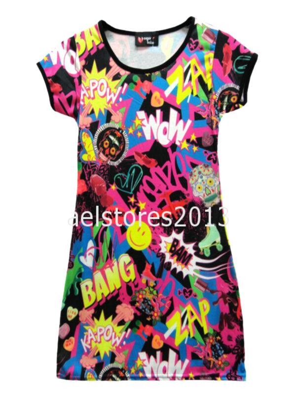 Girls Comic Bodycon Neon Midi Dress